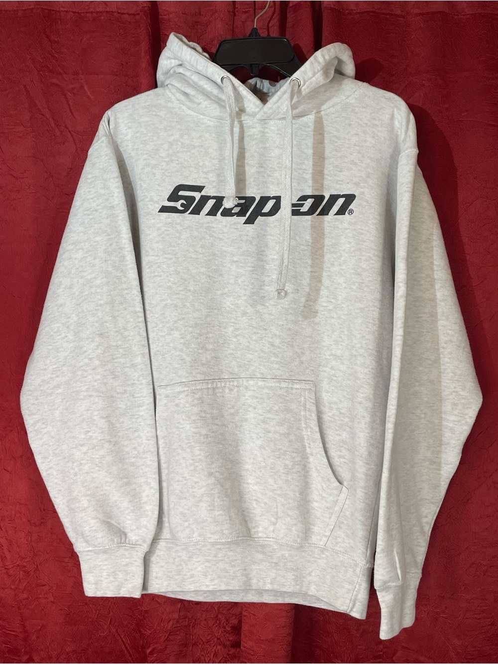 Snap On Hoodie Mens Medium Gray Pullover Fleece Sweatshirt Grunge Mechanic Work